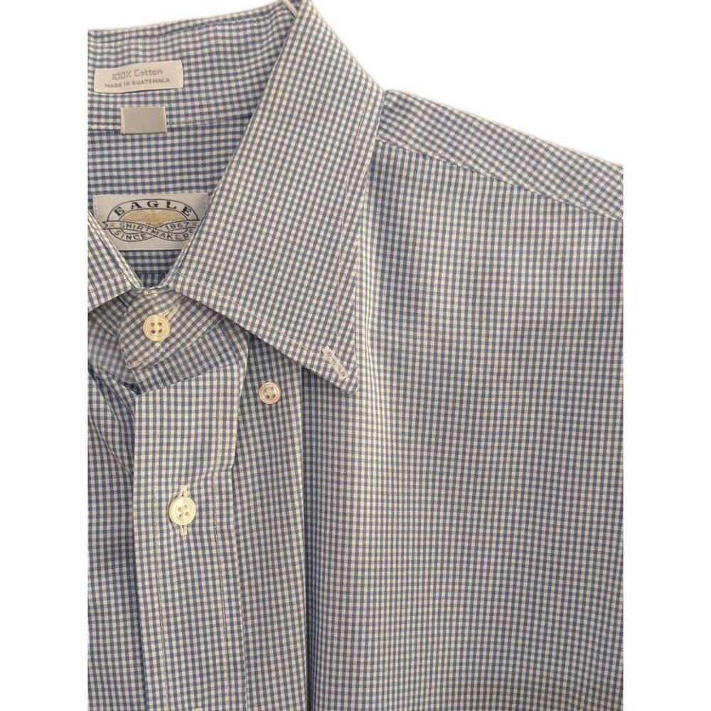 Eagle Shirt Makers Mens Vintage Dress Shirt 16 34/35 Blue White Checker Business